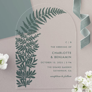 Invitations En Acrylique Mariage minimaliste moderne à arche de fougère ver