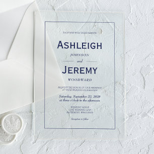 Invitations En Acrylique Mariage Minimaliste Moderne Bleu Nuit Blanc