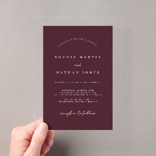 Invitations En Acrylique Mariage Minimaliste Moderne Bourgogne Clair