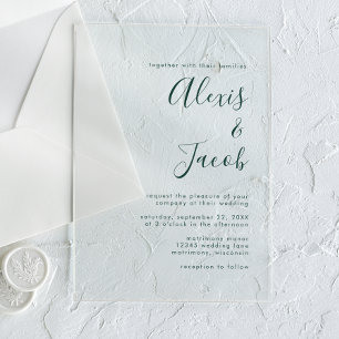 Invitations En Acrylique Mariage minimaliste moderne écriture vert émeraude