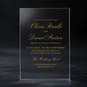 Invitations En Acrylique Mariage minimaliste moderne élégant en or