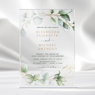 Invitations En Acrylique Mariage minimaliste moderne feuille verte d'eucaly