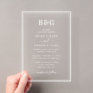 Invitations En Acrylique Mariage minimaliste moderne monogramme clair