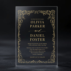 Invitations En Acrylique Mariage minimaliste moderne victorien en or