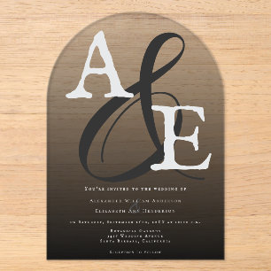 Invitations En Acrylique Mariage minimaliste monogramme noir