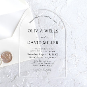 Invitations En Acrylique Mariage Minimaliste Noir & Blanc Moderne sous Arch