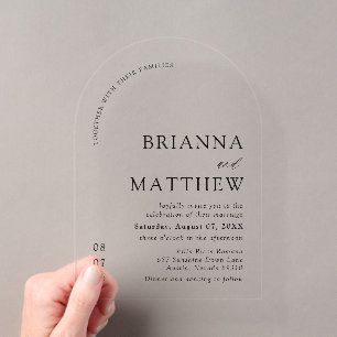 Invitations En Acrylique Mariage minimaliste noir et blanc Arch Moderne
