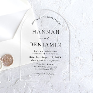 Invitations En Acrylique Mariage minimaliste noir et blanc Arch Moderne