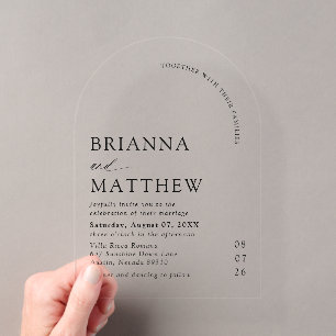 Invitations En Acrylique Mariage minimaliste noir et blanc Arch Moderne