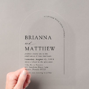 Invitations En Acrylique Mariage minimaliste noir et blanc moderne en arche