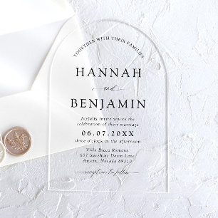 Invitations En Acrylique Mariage minimaliste noir et blanc moderne en arche