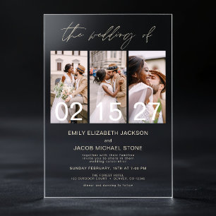 Invitations En Acrylique Mariage minimaliste photo champagne beige 3 photos