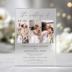 Invitations En Acrylique Mariage Minimaliste Photo Gris Charbon 3 Photo