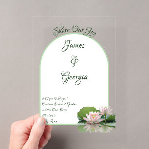 Invitations En Acrylique Mariage minimaliste rose et vert lotus
