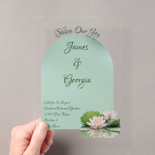 Invitations En Acrylique Mariage minimaliste rose et vert lotus