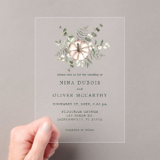 Invitations En Acrylique Mariage Minimaliste Rustique Citrouille et Feuille