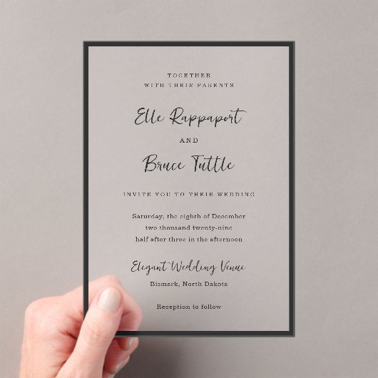 Invitations En Acrylique Mariage Minimaliste Typographie Moderne (In situ (ordinateur de poche))
