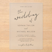 Invitations En Acrylique Mariage moderne à l'encre noire (Recto)