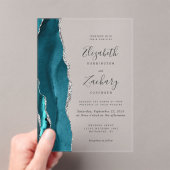 Invitations En Acrylique Mariage Moderne Agate Bleu Turquoise Argent (In situ (ordinateur de poche))