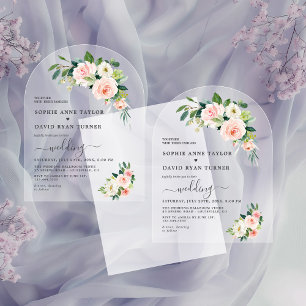 Invitations En Acrylique Mariage Moderne Aquarelle Fleurs Roses et Blanches
