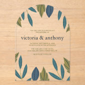 Invitations En Acrylique Mariage Moderne aux Feuilles (Recto)
