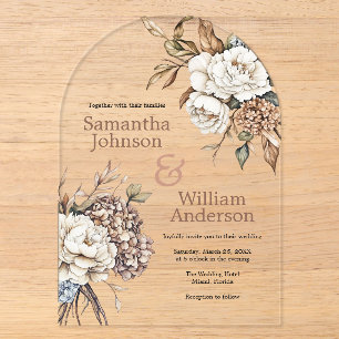 Invitations En Acrylique Mariage Moderne aux Pivoines et Hydrangeas