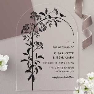 Invitations En Acrylique Mariage Moderne avec Arche Botanique et Oiseaux No