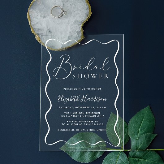 Invitations En Acrylique Mariage Moderne avec Cadre Ondulé Blanc