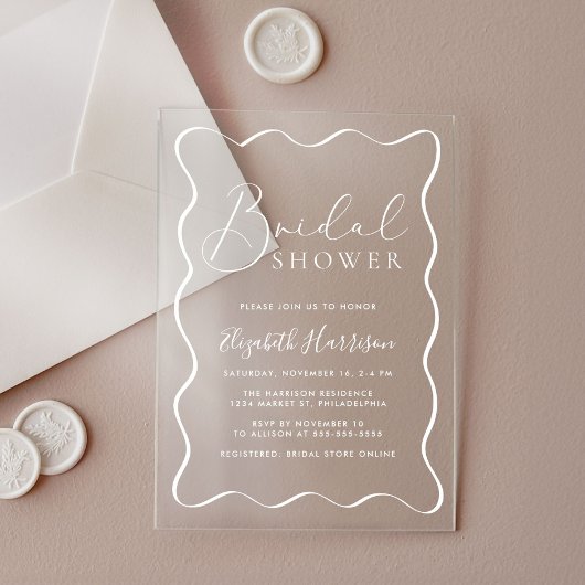 Invitations En Acrylique Mariage Moderne avec Cadre Ondulé Blanc