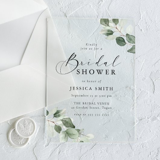 Invitations En Acrylique Mariage Moderne avec Feuille Verte