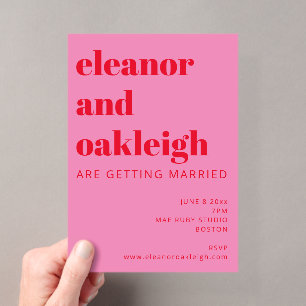 Invitations En Acrylique Mariage Moderne avec Typographie Gras Rose Clair e