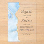 Invitations En Acrylique Mariage Moderne Bébé Bleu Agate Or (Recto)