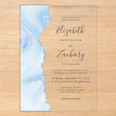 Invitations En Acrylique Mariage Moderne Bébé Bleu Argent Agate (Recto)