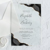 Invitations En Acrylique Mariage moderne Black Gold Agate Corners