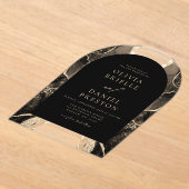 Invitations En Acrylique Mariage moderne Black Gold Agate Elegant (Poser)