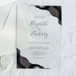 Invitations En Acrylique Mariage moderne Black Silver Agates Corners