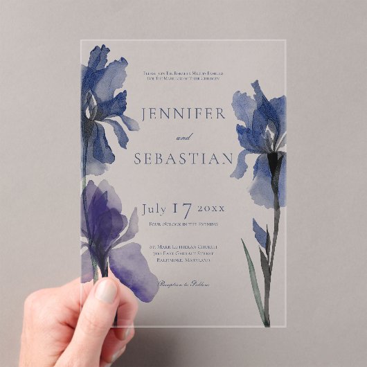 Invitations En Acrylique Mariage moderne bleu Iris (In situ (ordinateur de poche))