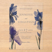 Invitations En Acrylique Mariage moderne bleu Iris (Recto)