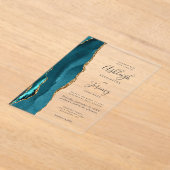 Invitations En Acrylique Mariage Moderne Bleu Sarcelle Agate Or (Poser)