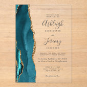 Invitations En Acrylique Mariage Moderne Bleu Sarcelle Agate Or (Recto)