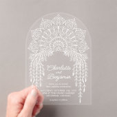 Invitations En Acrylique Mariage Moderne Bohème Blanc Mandala (In situ (ordinateur de poche))