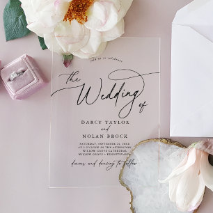 Invitations En Acrylique Mariage Moderne Bohème Simple Charme Élégant Noir