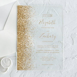 Invitations En Acrylique Mariage Moderne Bordure Faux Paillettes Or