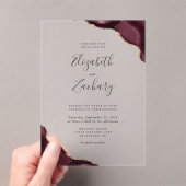 Invitations En Acrylique Mariage moderne Bourgogne Gold Agate Corners (In situ (ordinateur de poche))