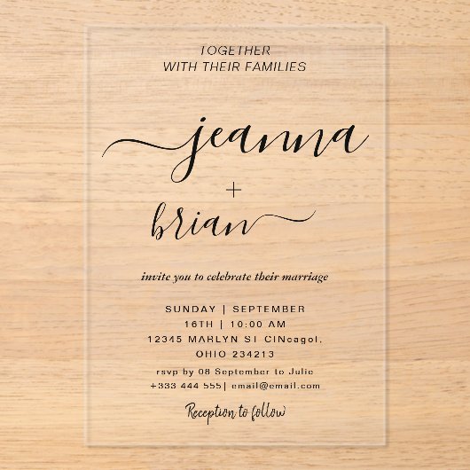 Invitations En Acrylique Mariage Moderne Calligraphie Acrylique Invitations (Recto)