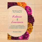 Invitations En Acrylique Mariage moderne chic rose chaud vert vert jaune fl (Recto)