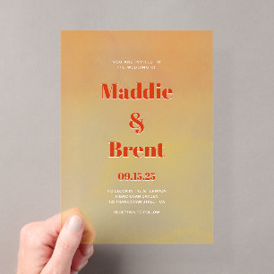 Invitations En Acrylique Mariage Moderne Coucher de Soleil Aquarelle Orange