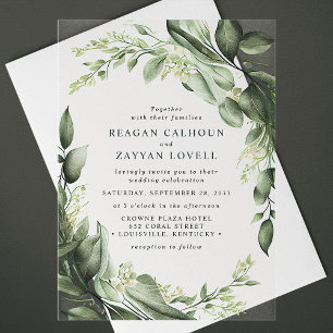 Invitations En Acrylique Mariage moderne de couronne Feuille Eucalyptus