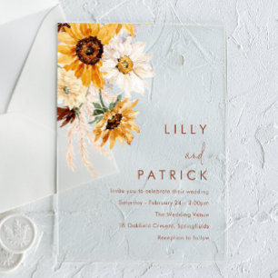 Invitations En Acrylique Mariage Moderne de Tournesols Boho