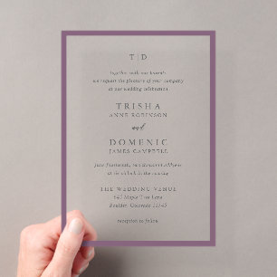 Invitations En Acrylique Mariage Moderne Élégant à Monogramme Violet